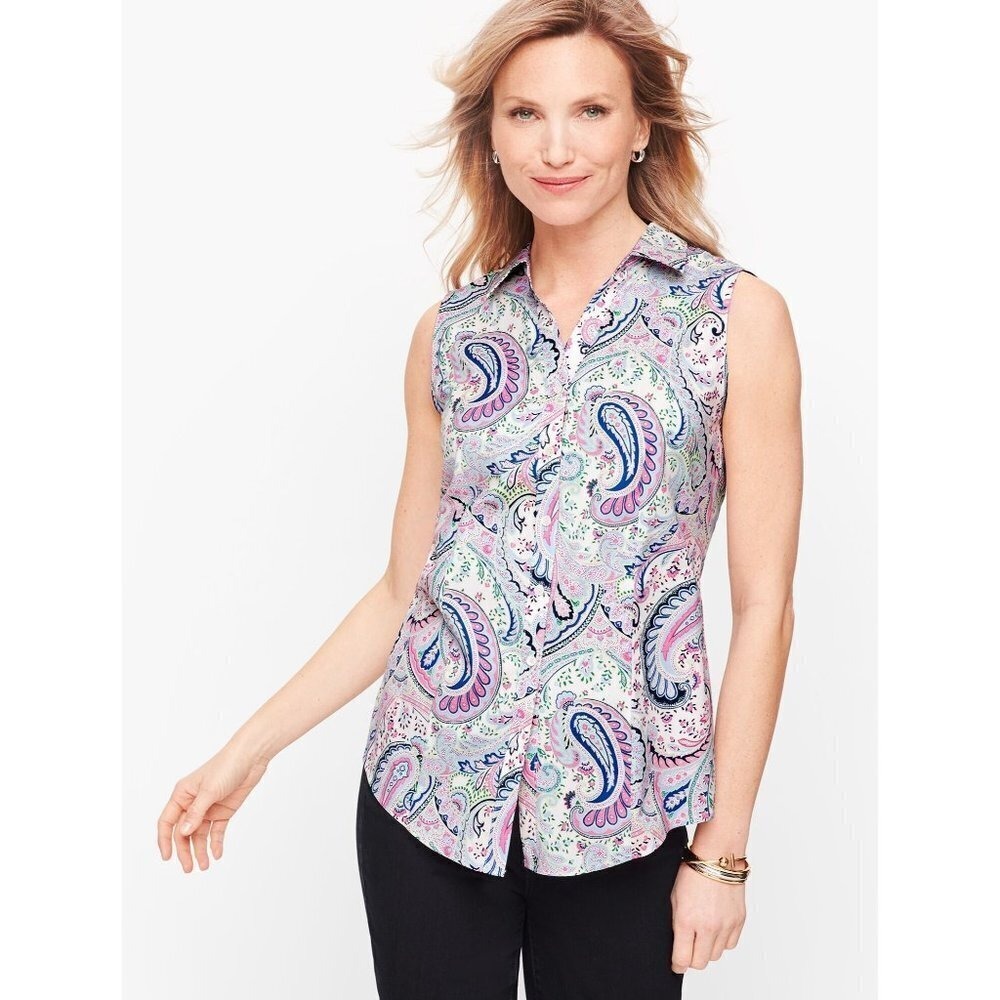 Talbots PERFECT SHIRT‎ - SLEEVELESS - PAISLEY- Non-iron Sz 10